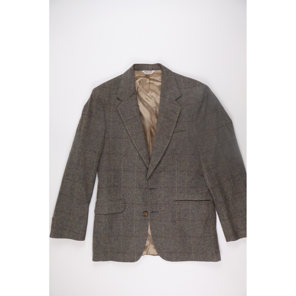 Hamilton Collection Mens Blazer Brown Windowpane Plaid Wool Excellent